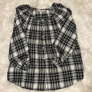 Loft black and white plaid button up blouse